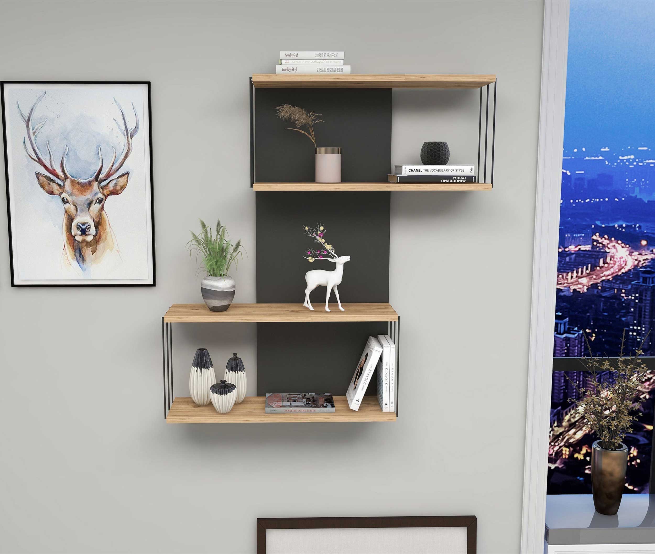 Destan Étagère murale | 100 % MÉLAMINE | Anthracite, Chêne - Image 4