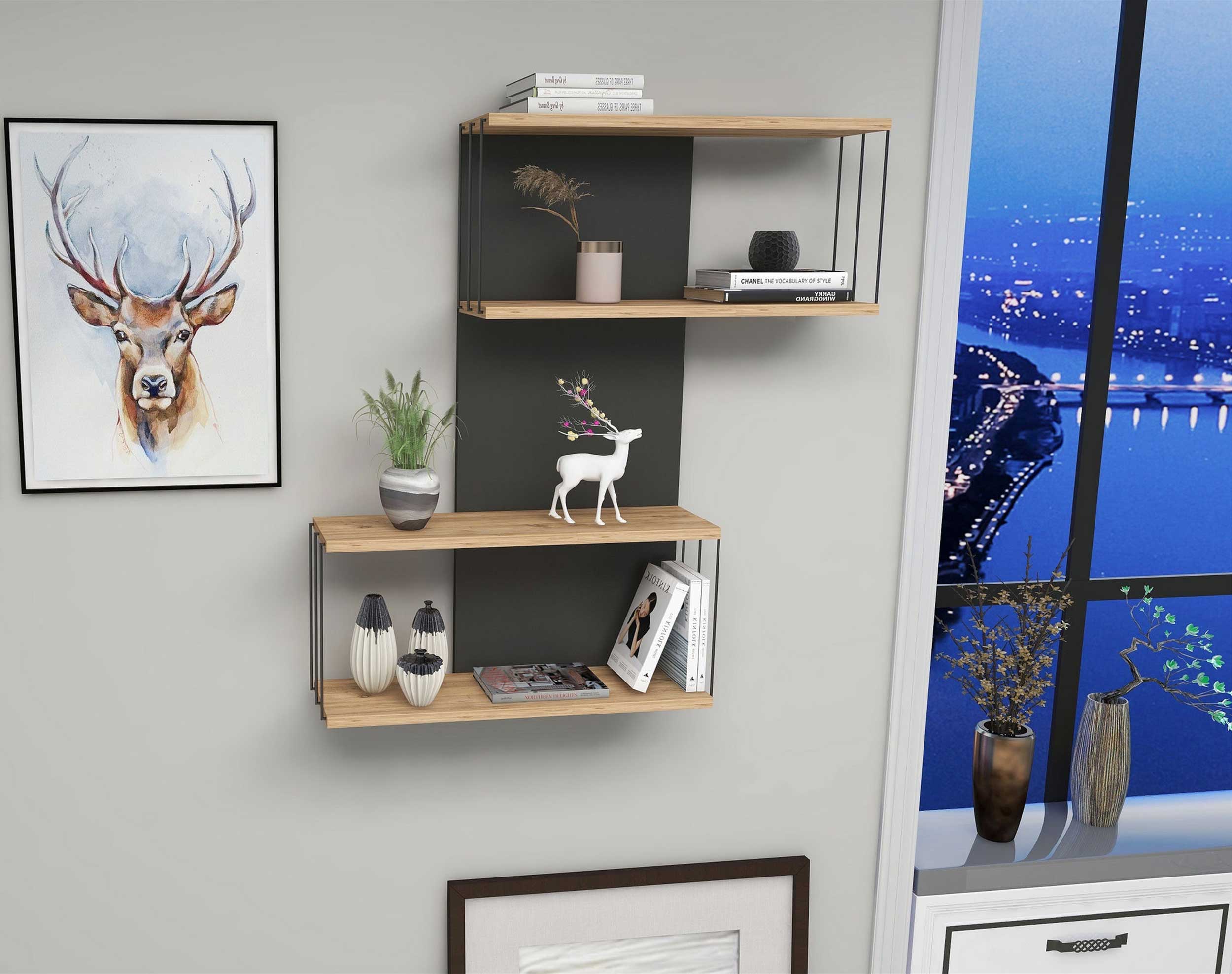 Destan Étagère murale | 100 % MÉLAMINE | Anthracite, Chêne - Image 5