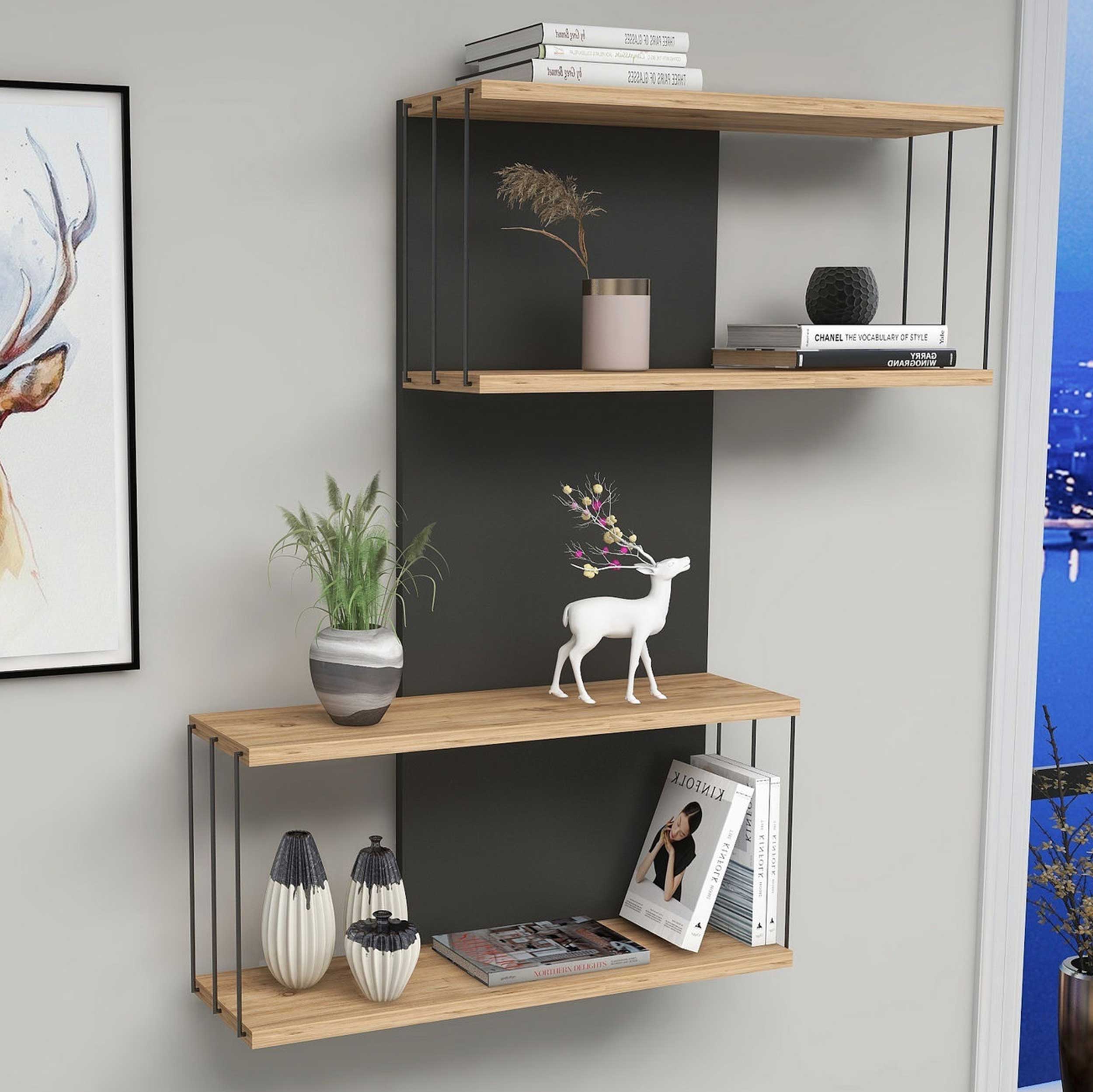 Destan Étagère murale | 100 % MÉLAMINE | Anthracite, Chêne