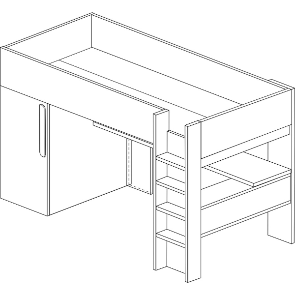 Dormant haut Bo9 90x200 cm avec bureau et armoire - blanc - Image 4