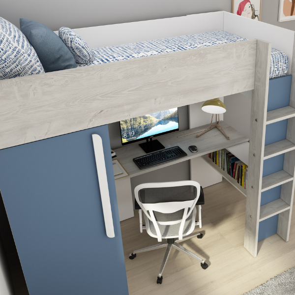 Dormeur haut Bo9 90x200 cm avec bureau et armoire - bleu - Image 5