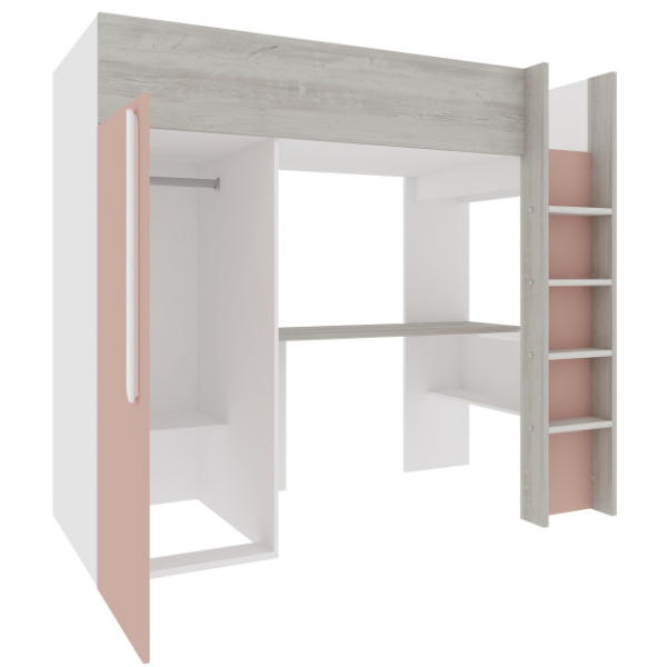 Dormeur haut Bo9 90x200 cm avec bureau et armoire - vieux rose - Image 7