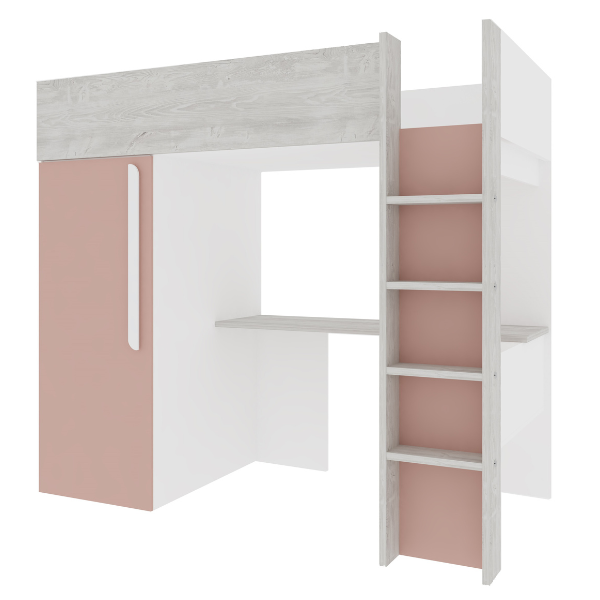 Dormeur haut Bo9 90x200 cm avec bureau et armoire - vieux rose - Image 8