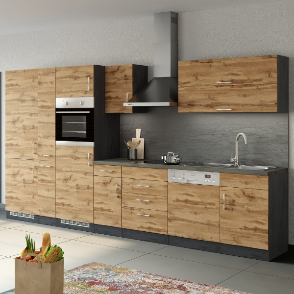 Elément de cuisine Sorrella 360cm avec espace pour lave-vaisselle, four, réfrigérateur et congélateur - blanc/chêne - Image 4