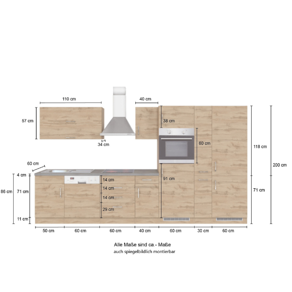 Elément de cuisine Sorrella 360cm avec espace pour lave-vaisselle, four, réfrigérateur et congélateur - blanc/chêne - Image 6