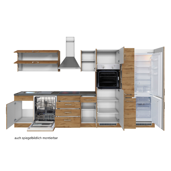 Elément de cuisine Sorrella 360cm avec lave-vaisselle, four, réfrigérateur et congélateur - blanc/chêne - Image 12