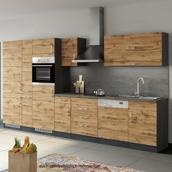 Elément de cuisine Sorrella 360cm avec lave-vaisselle, four, réfrigérateur et congélateur - blanc/chêne - Image 4