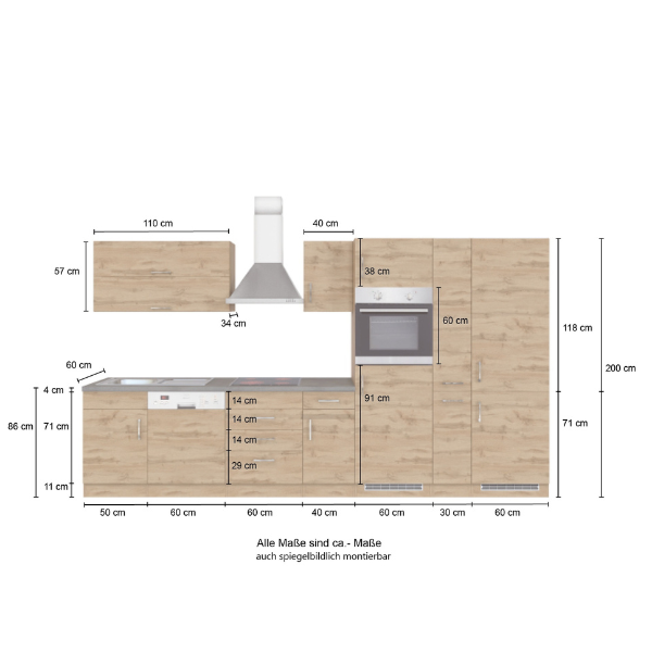 Elément de cuisine Sorrella 360cm avec lave-vaisselle, four, réfrigérateur et congélateur - blanc/chêne - Image 6