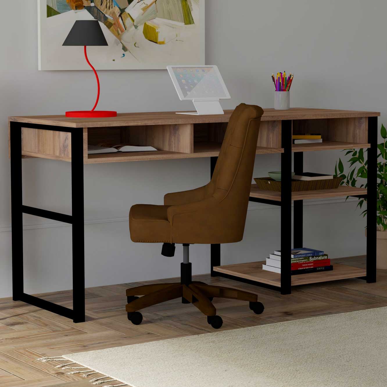 Emro Bureau d'étude | 100 % MÉLAMINE | Noyer, noir - Image 1