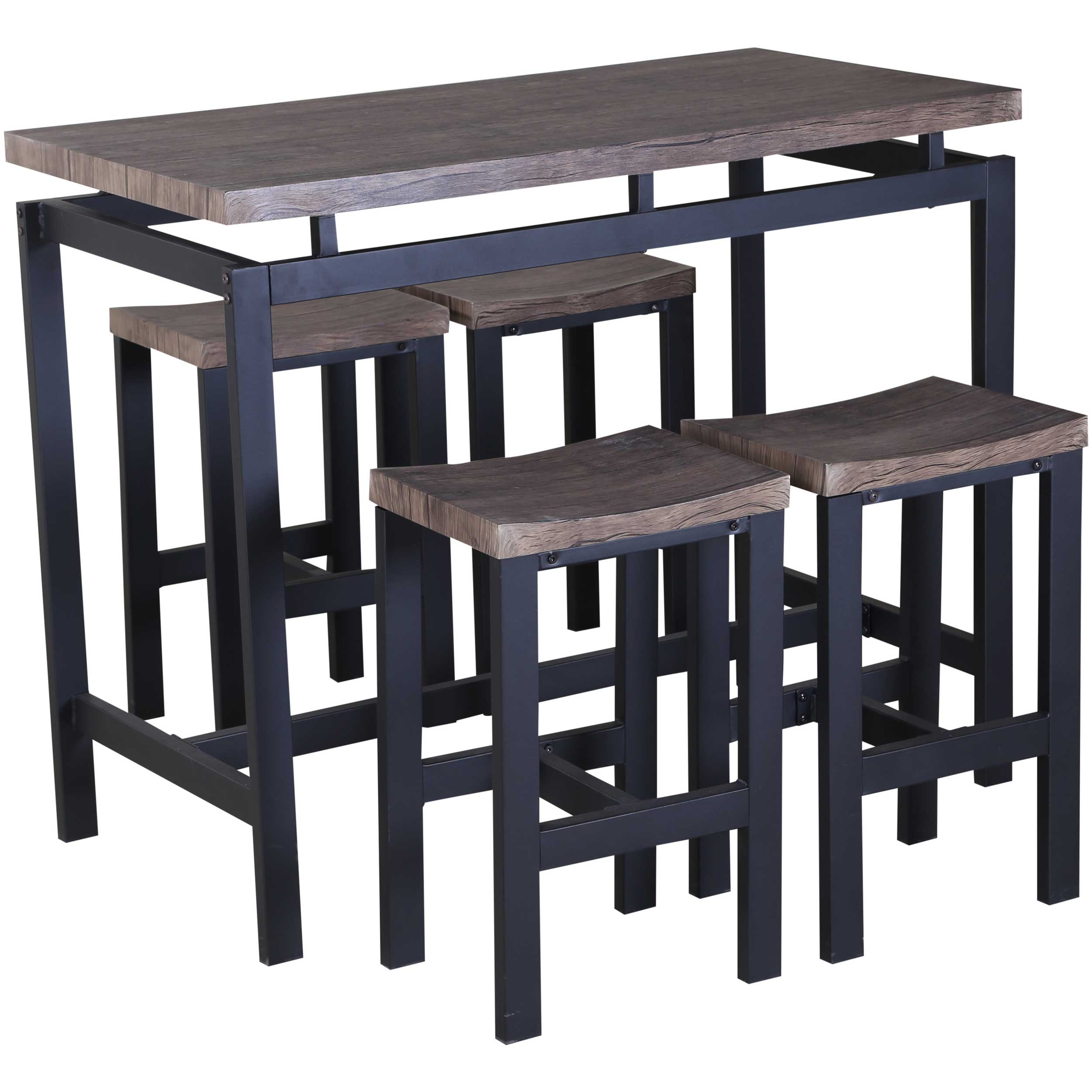 Ensemble de bar Mesin 120x60 avec 4 tabourets - brun/noir - Image 2