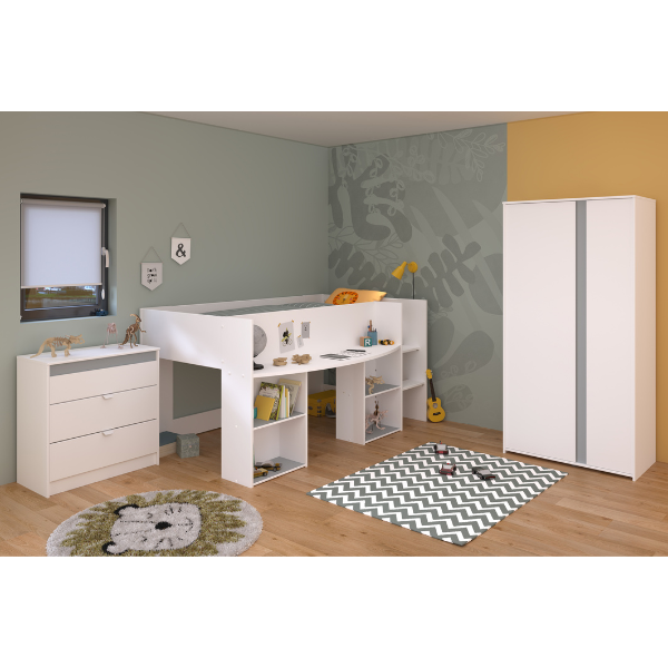 Ensemble de chambre d'enfant Rue | Couchette semi-haute, armoire, commode