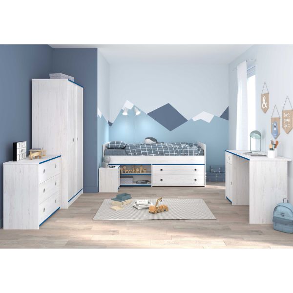 Ensemble de chambre d'enfant Smoozy | Lit bébé, bureau, commode, table de chevet, armoire | Blanc