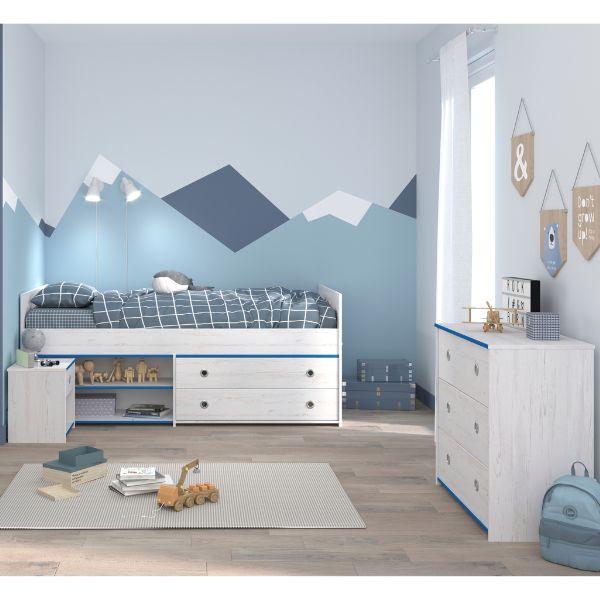 Ensemble de chambre d'enfant Smoozy | Lit bébé, commode et table de chevet | Blanc