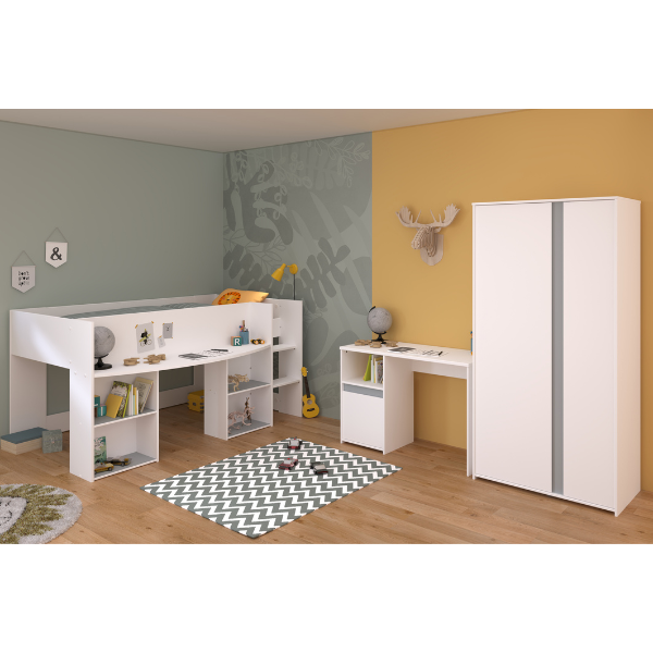 Ensemble de chambre Rue | Lit semi-haut, armoire et bureau