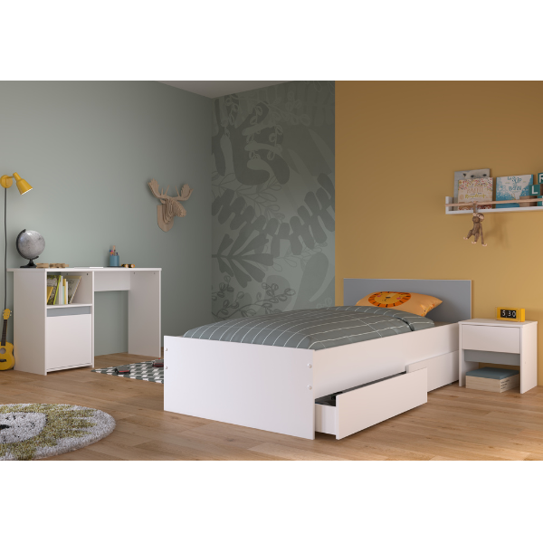 Ensemble de chambre Rue | Lit simple, ensemble de tiroirs de chevet, table de chevet, bureau