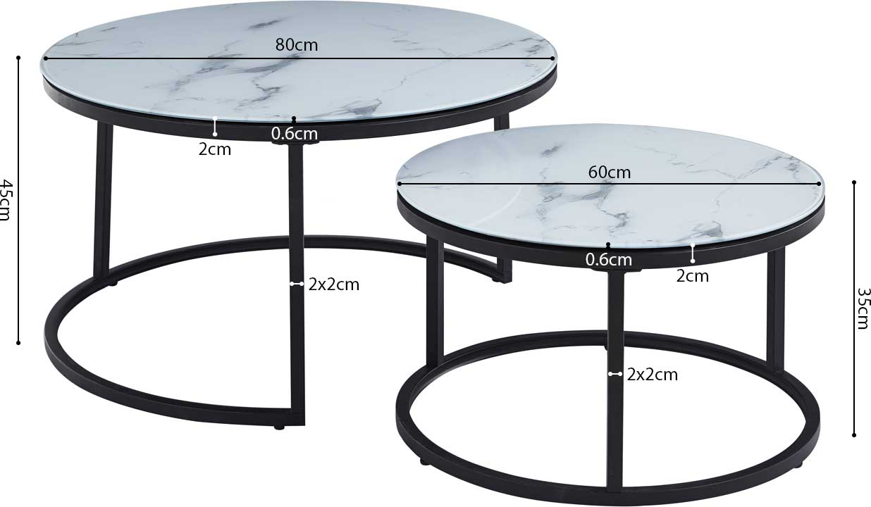 Ensemble de tables basses Boston Ø80 et Ø60cm - marbre blanc - Image 3