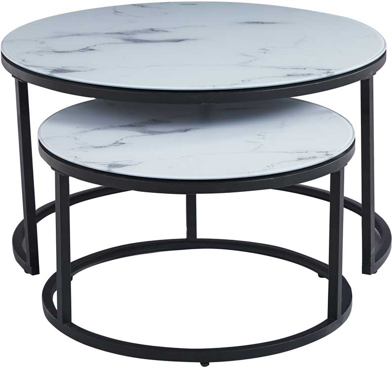 Ensemble de tables basses Boston Ø80 et Ø60cm - marbre blanc - Image 4