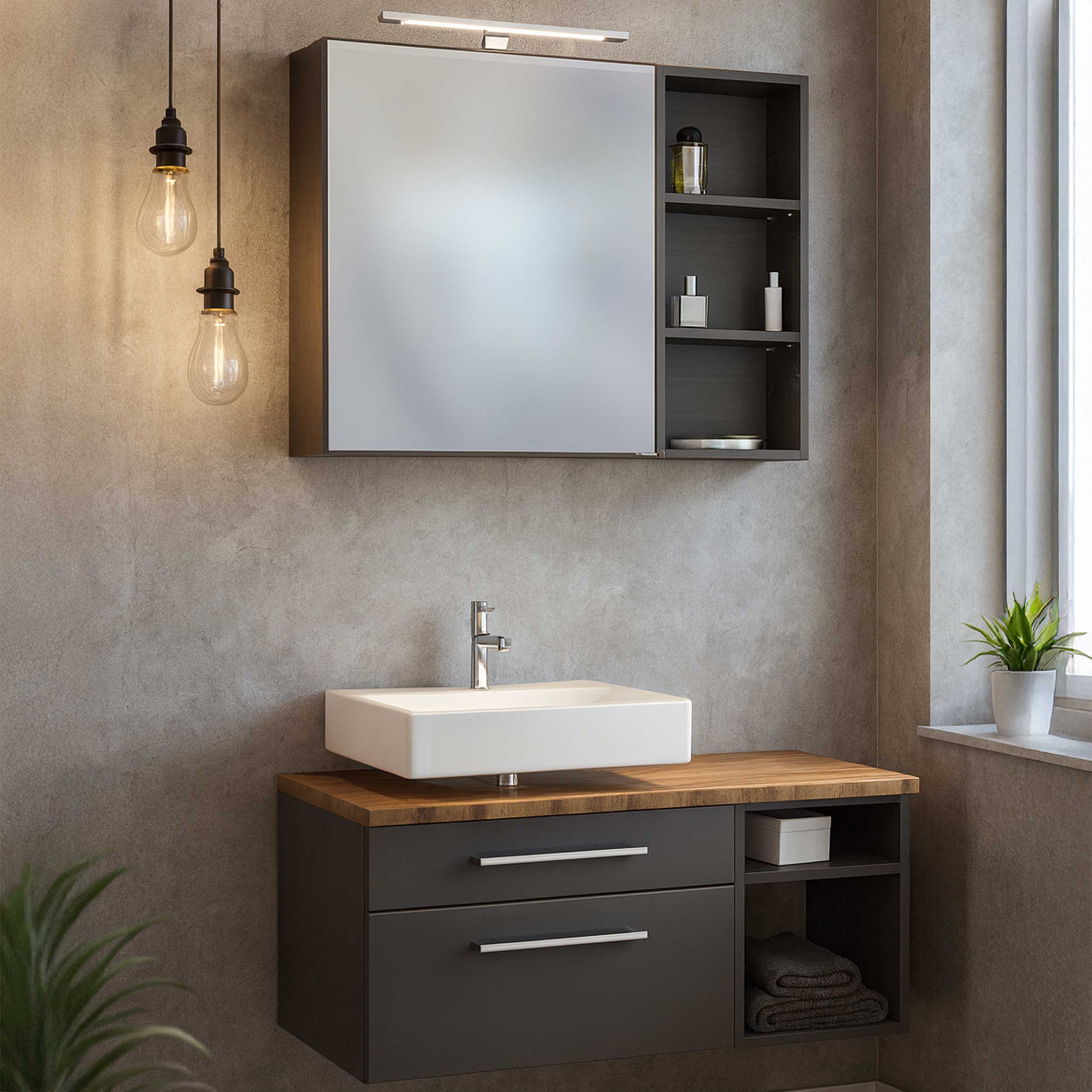 Ensemble salle de bains Dasa 5 gauche - graphite/gris mat - Image 1