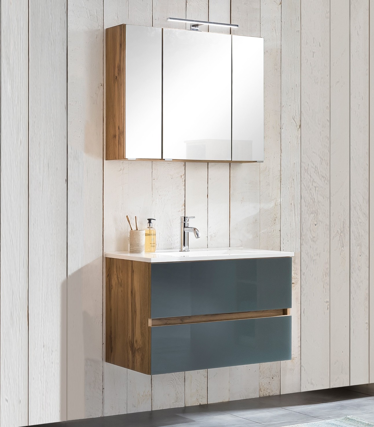 Ensemble salle de bains Helina 1 2 pièces - chêne/gris - Image 1