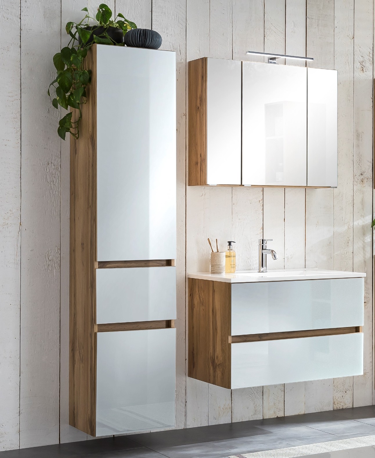 Ensemble salle de bains Helina 3 3 pièces - chêne/blanc