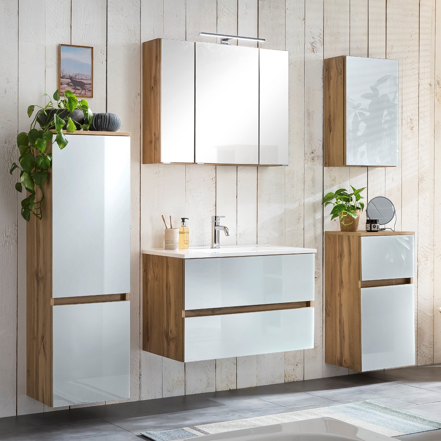 Ensemble salle de bains Helina 4 5 pièces - chêne/blanc - Image 1