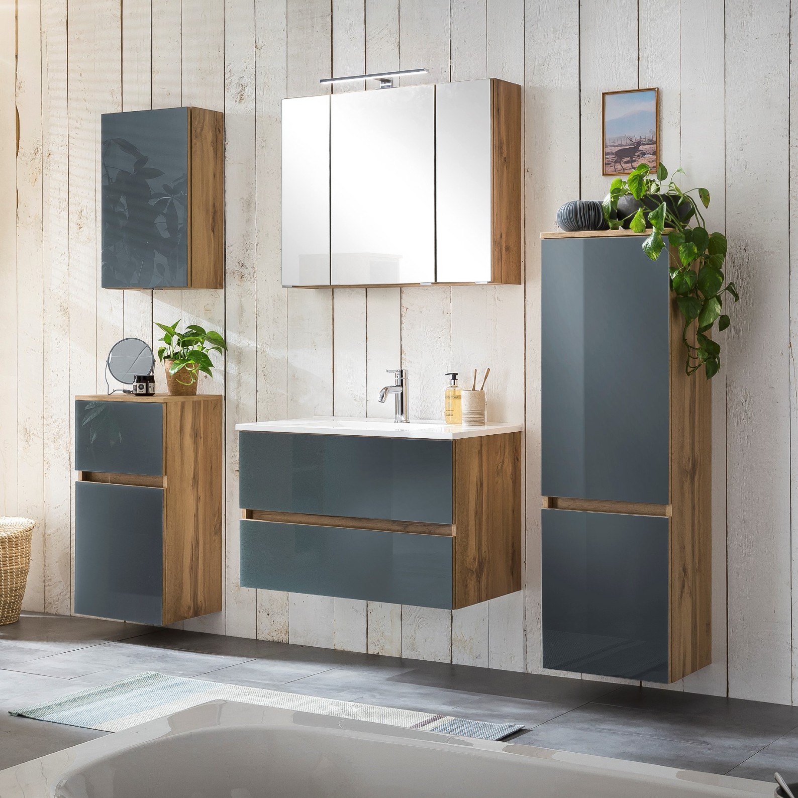 Ensemble salle de bains Helina 4 5 pièces - chêne/gris