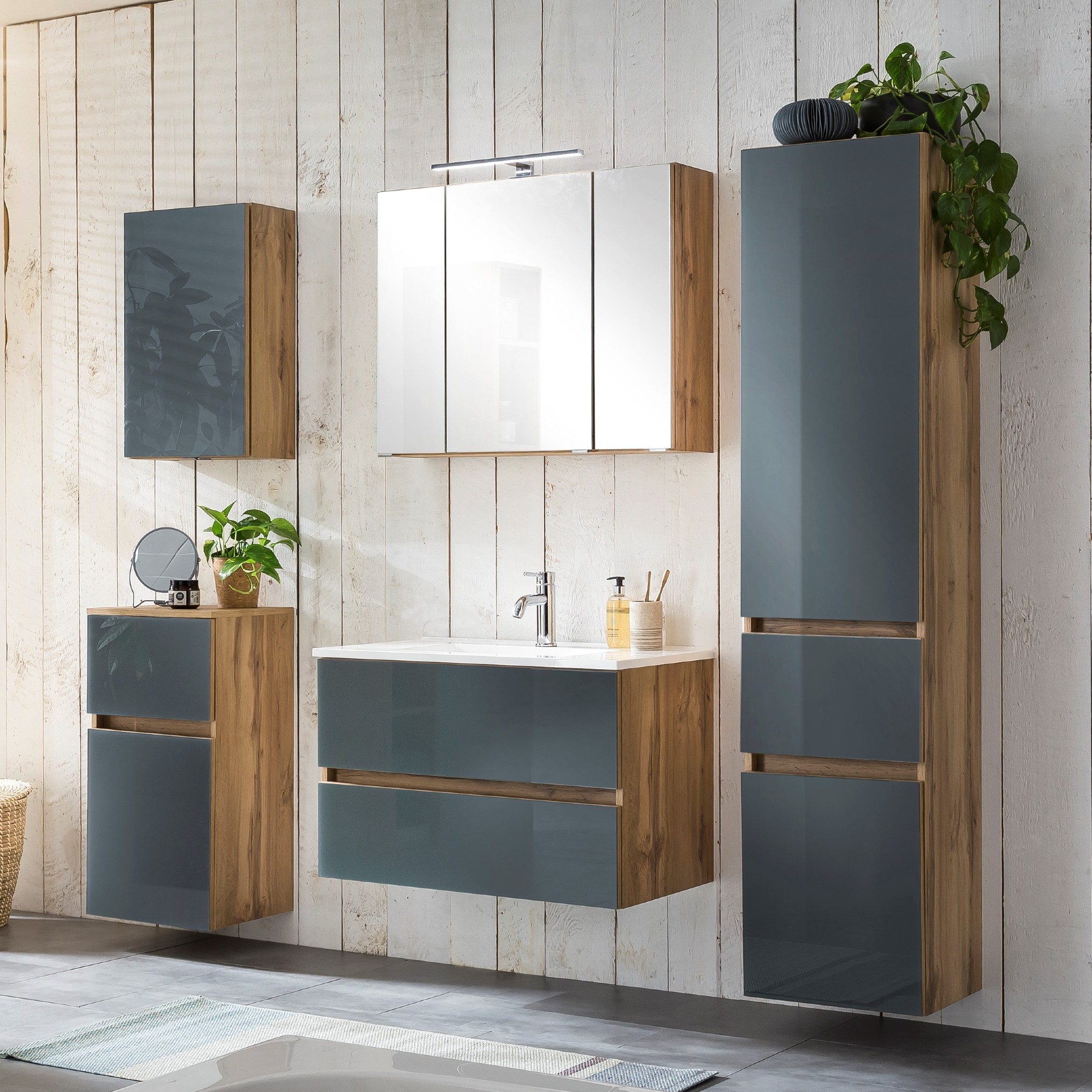 Ensemble salle de bains Helina 5 5 pièces - chêne/gris