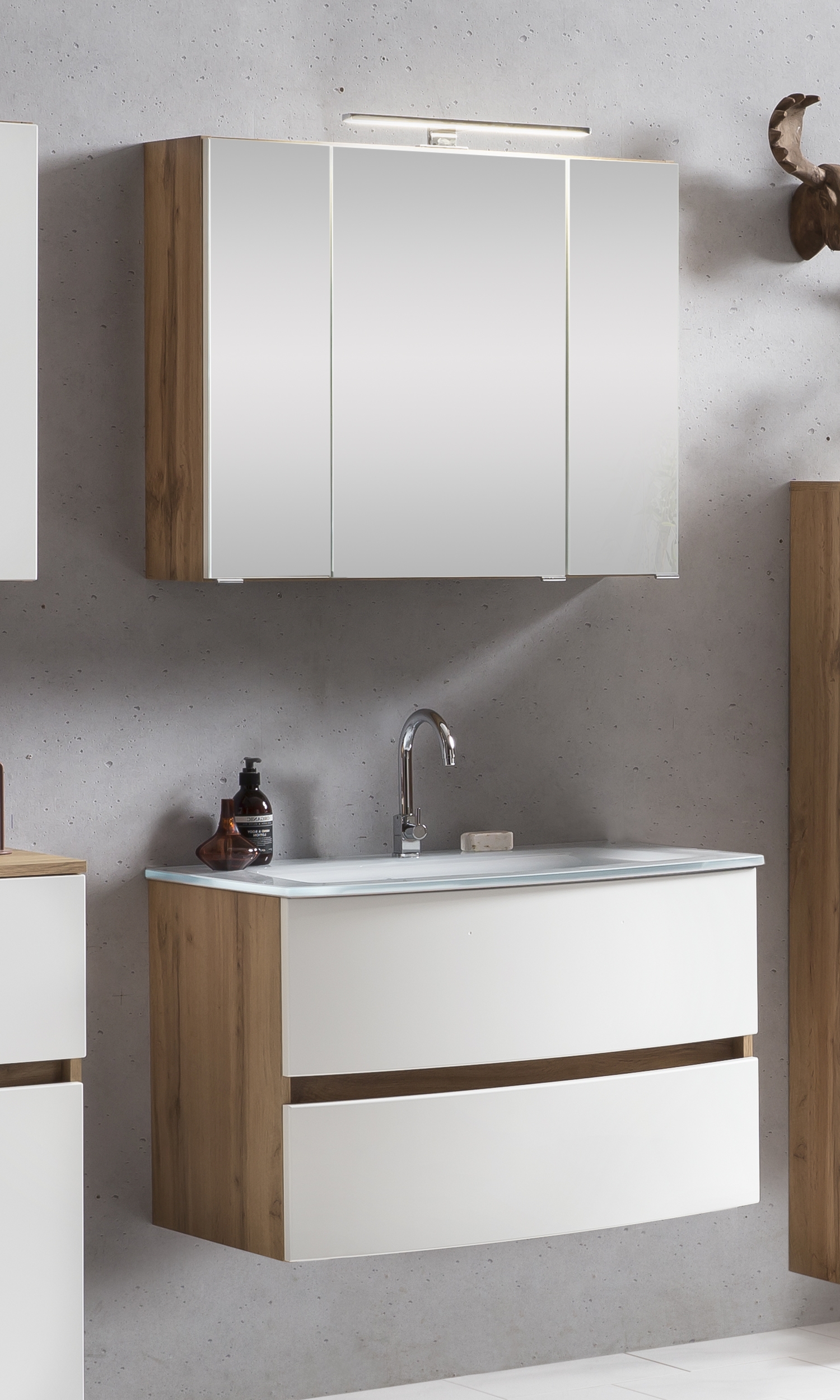 Ensemble salle de bains Kornel 1 à 2 pièces avec vasque blanche - chêne/blanc - Image 1