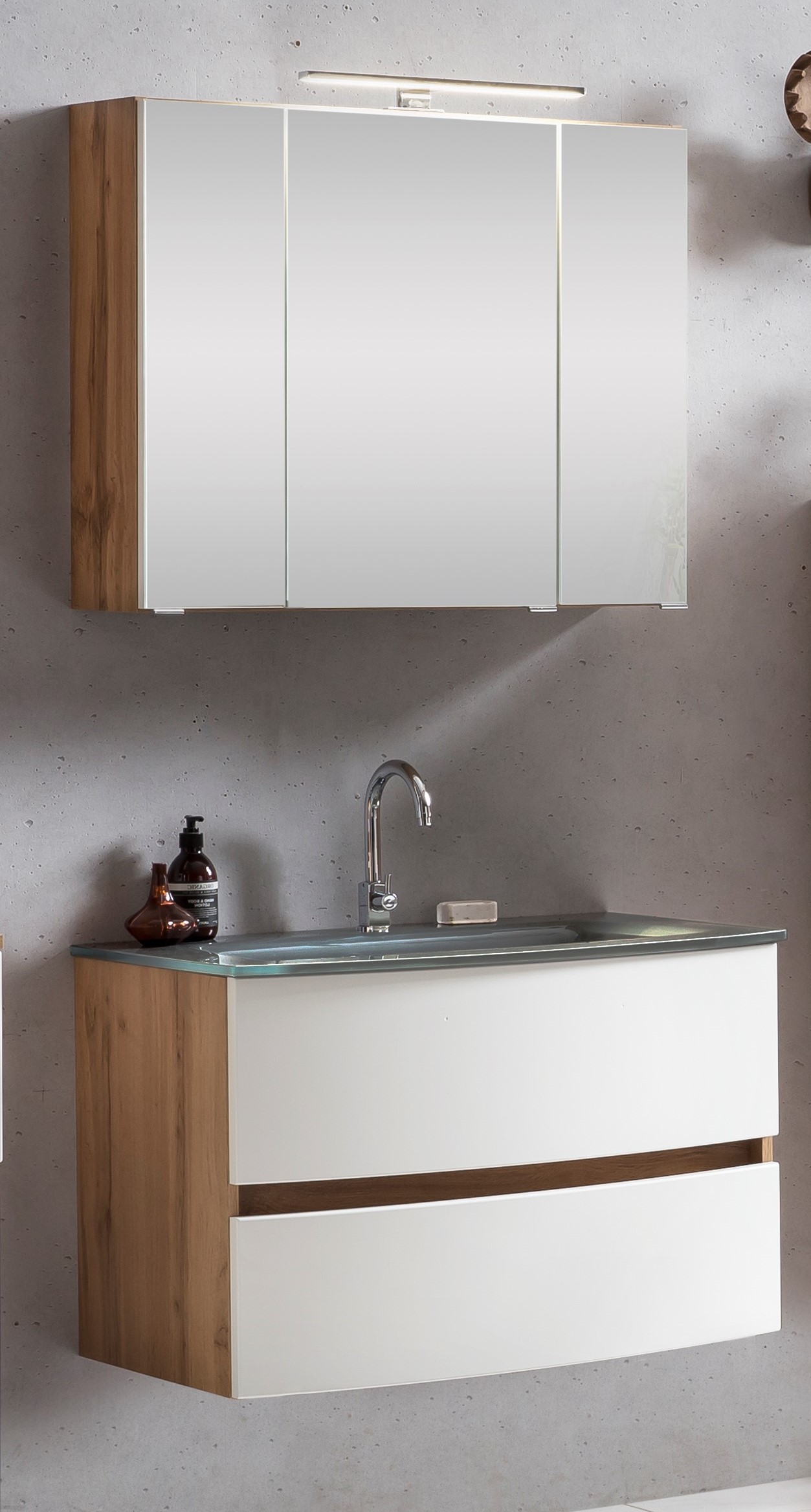 Ensemble salle de bains Kornel 1 à 2 pièces avec vasque grise - chêne/blanc - Image 1