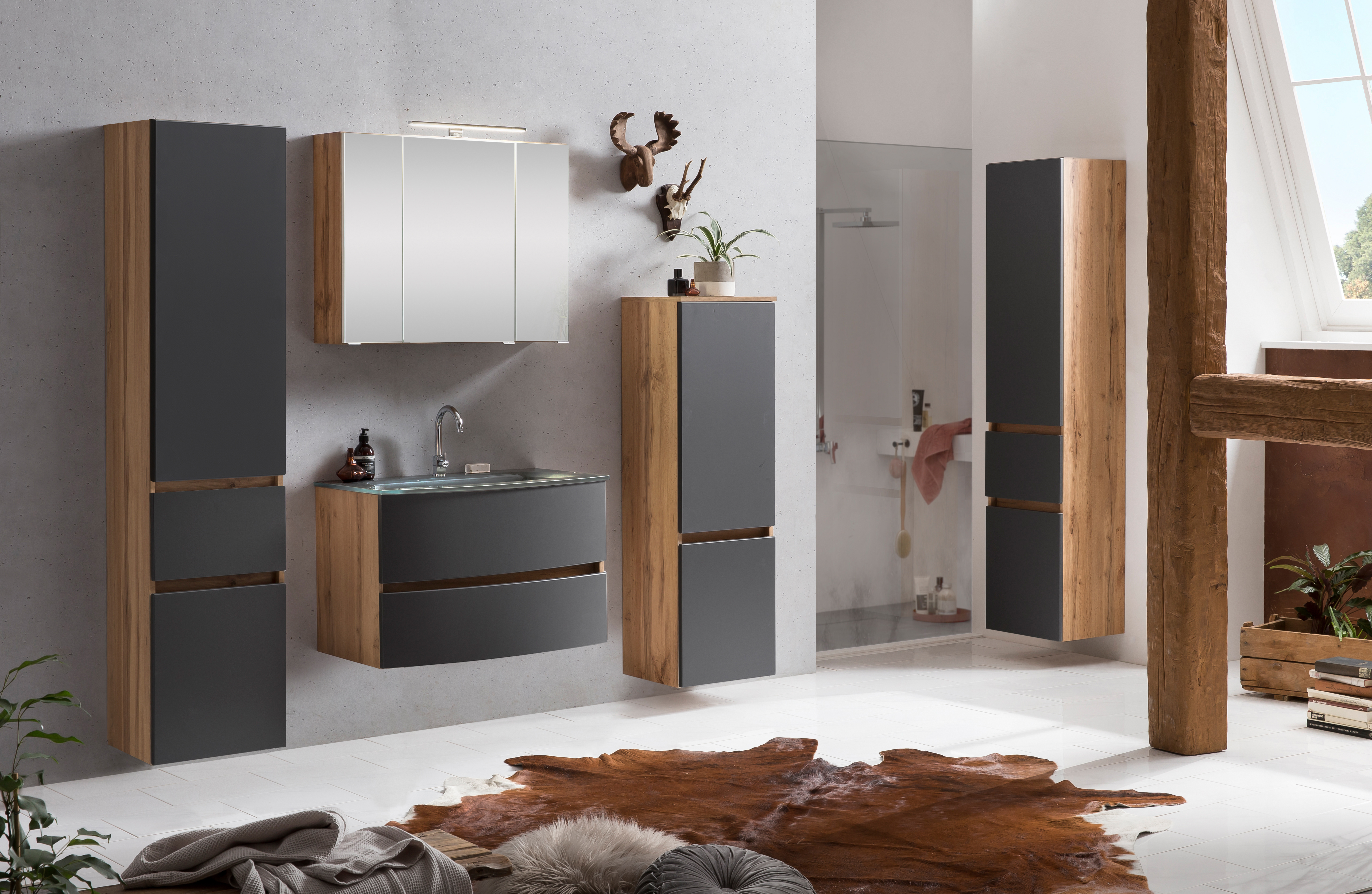 Ensemble salle de bains Kornel 10 à 4 pièces avec vasque grise - chêne/gris mat - Image 4