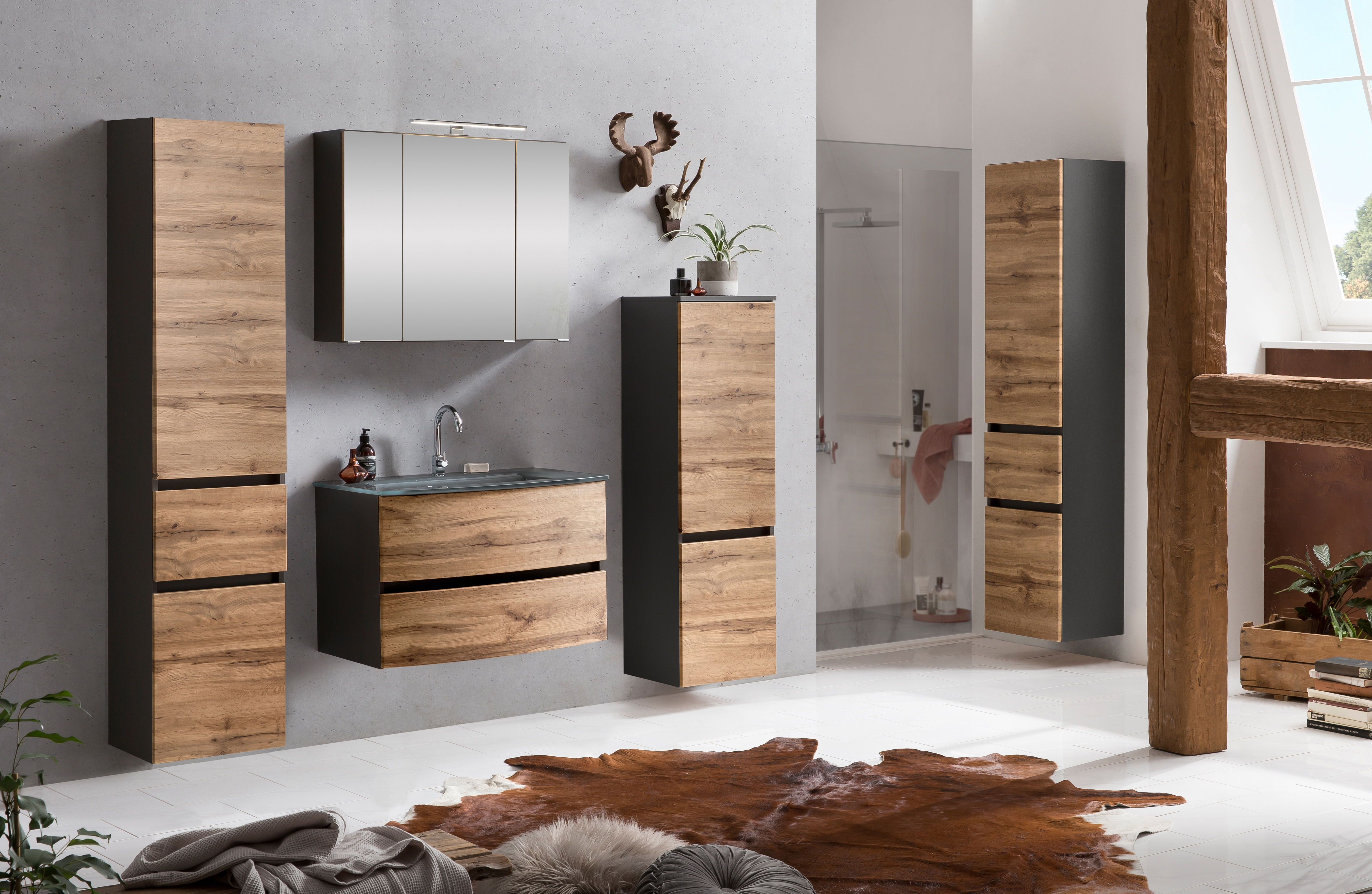 Ensemble salle de bains Kornel 10 à 4 pièces avec vasque grise - gris graphite/chêne - Image 6