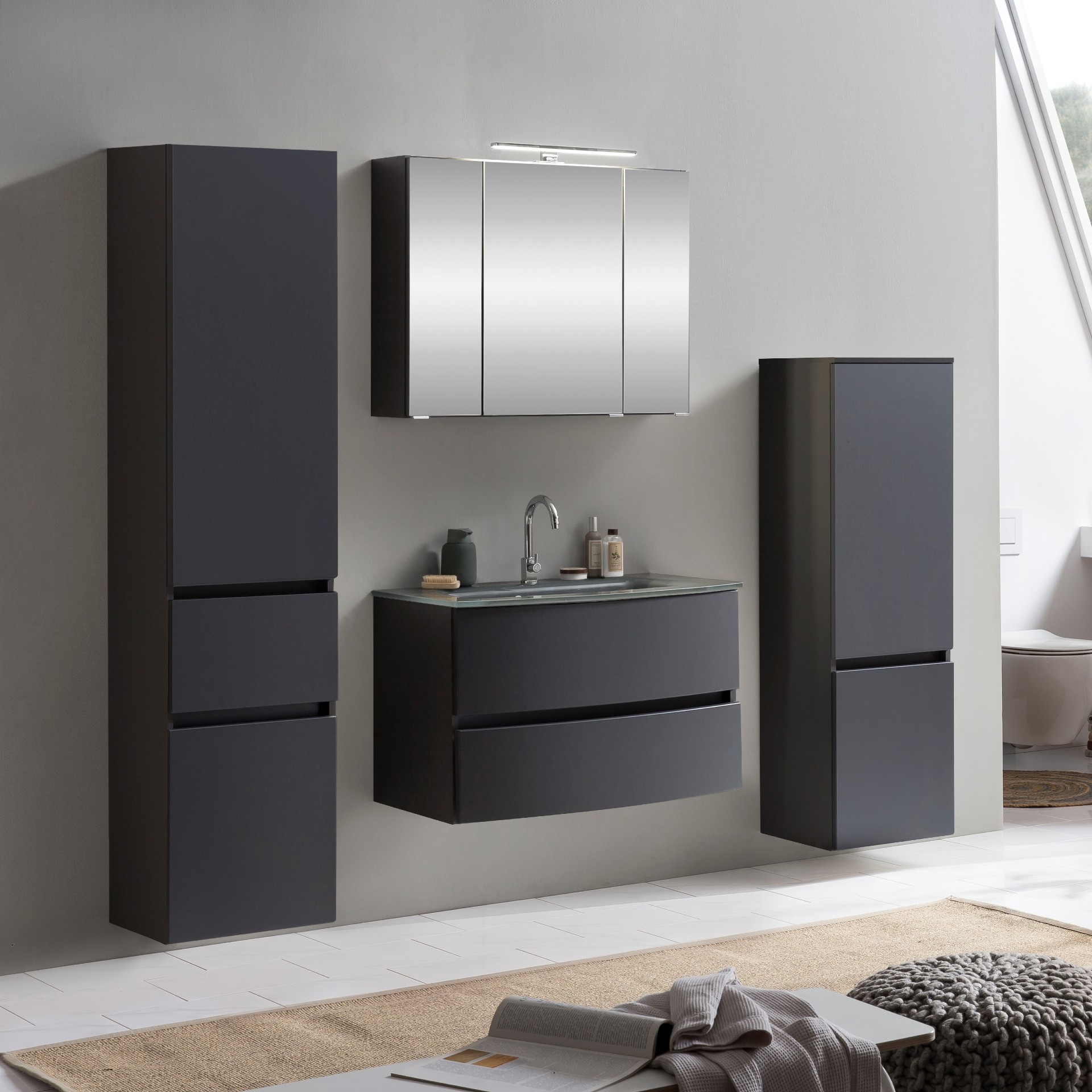 Ensemble salle de bains Kornel 10 à 4 pièces avec vasque grise - gris graphite