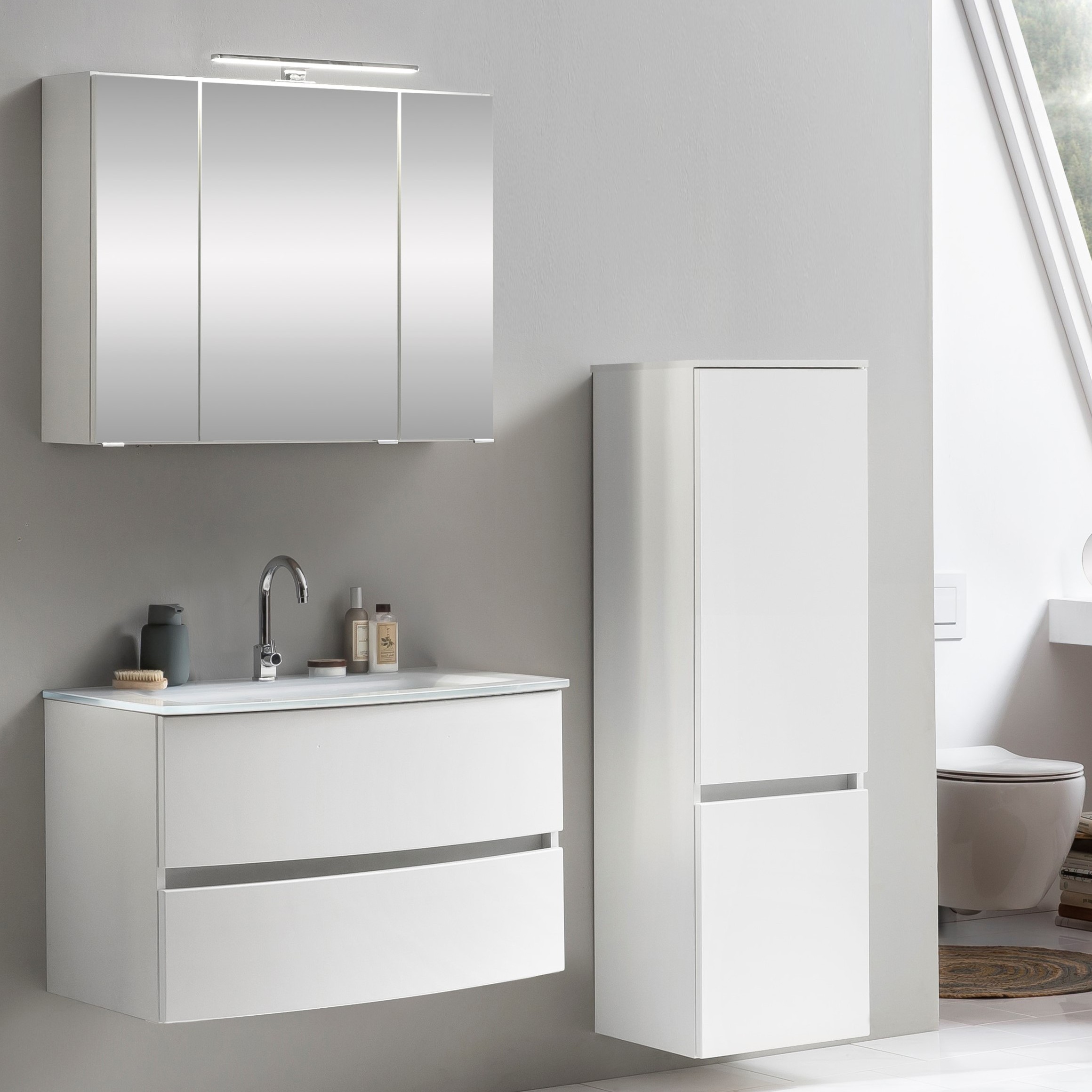 Ensemble salle de bains Kornel 3 à 3 pièces avec vasque blanche - blanc