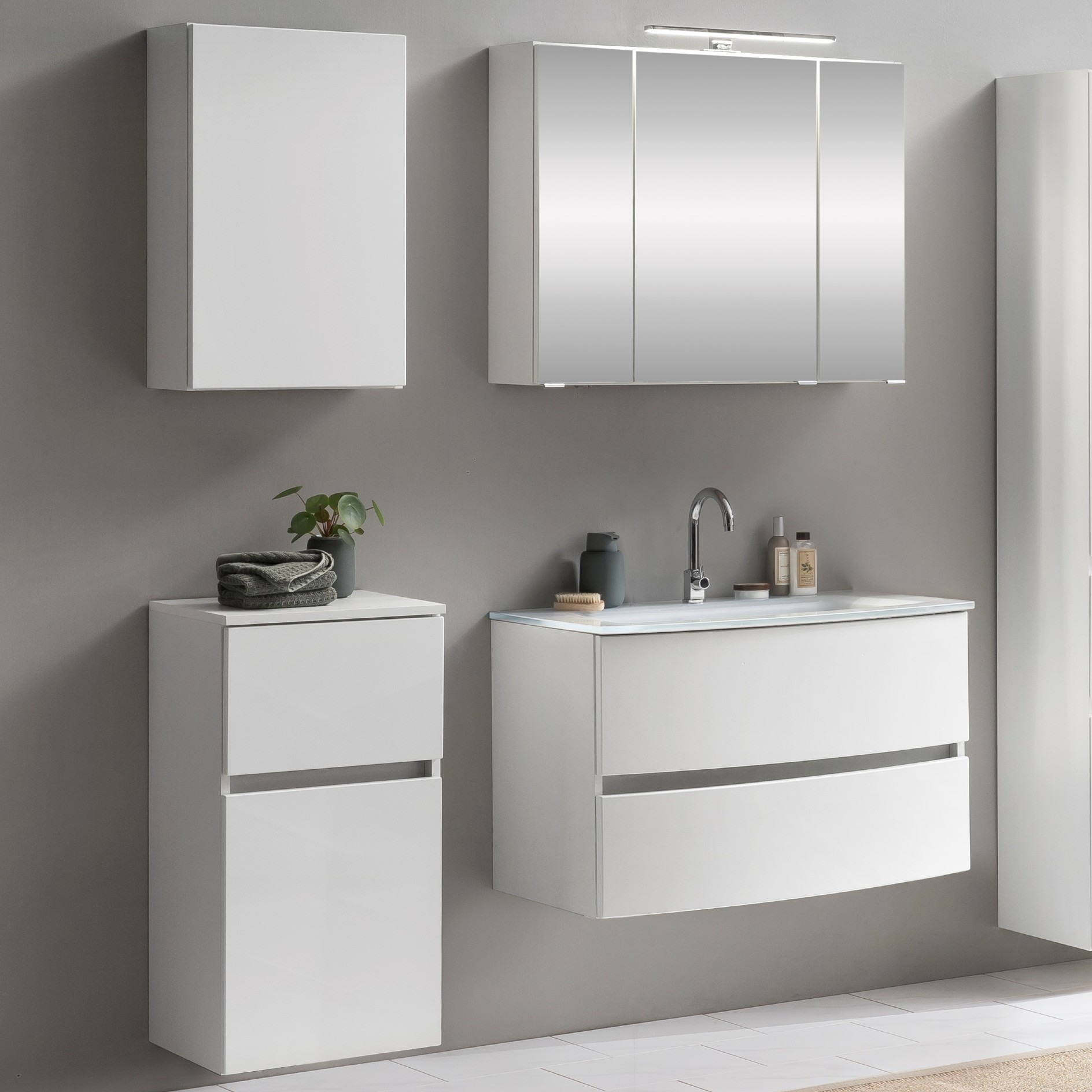 Ensemble salle de bains Kornel 7 à 4 pièces avec vasque blanche - blanc