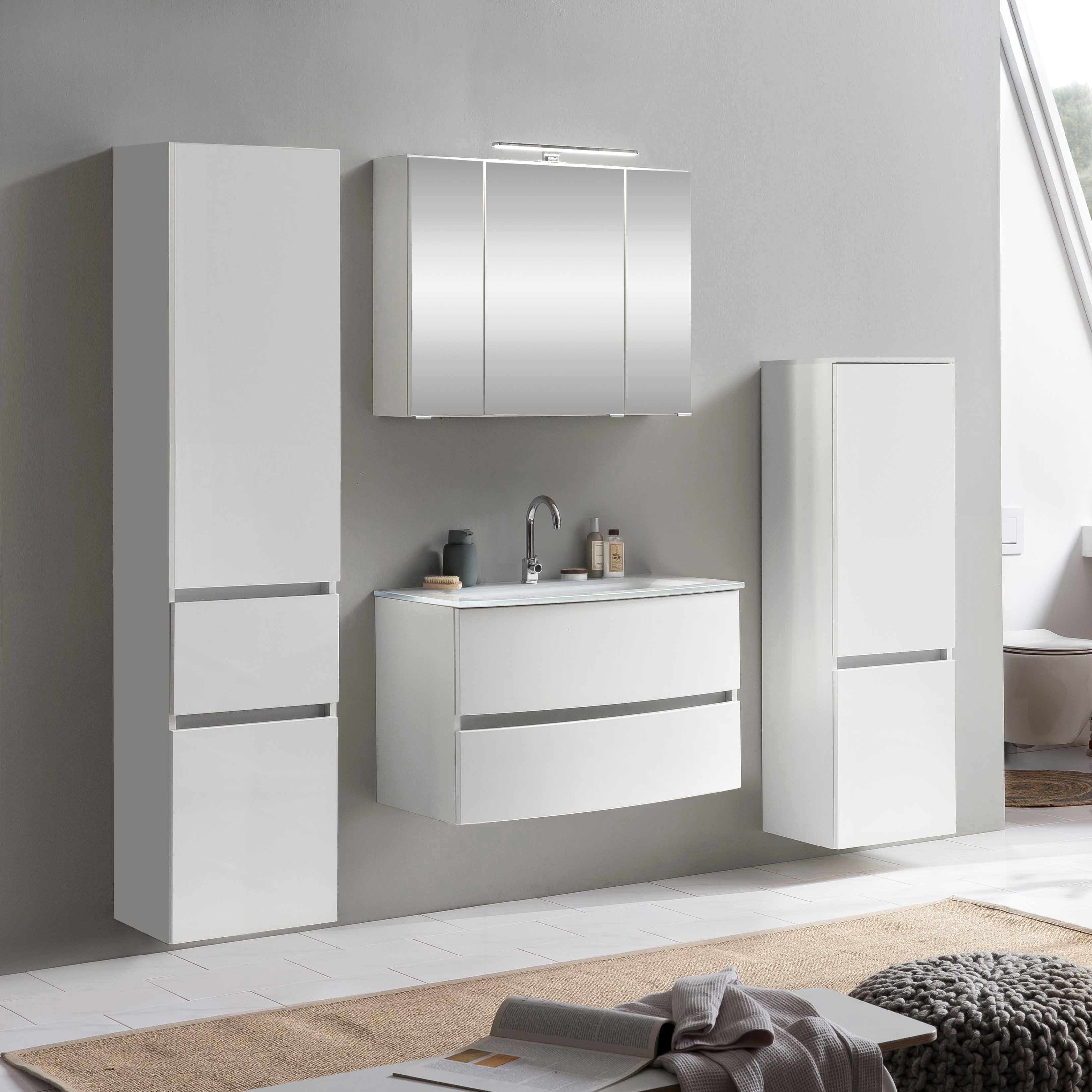 Ensemble salle de bains Kornel 9 à 4 pièces avec vasque blanche - blanc