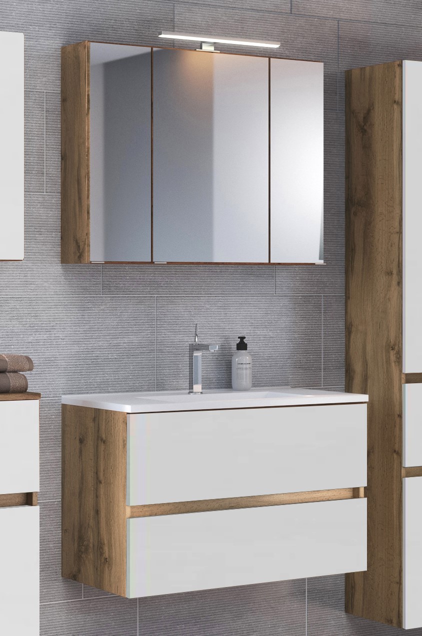 Ensemble salle de bains Luna 2 pièces 100cm - chêne/blanc - Image 1