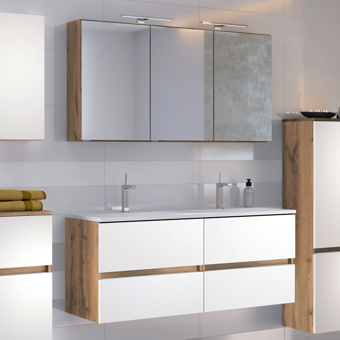 Ensemble salle de bains Luna 2 pièces 120cm - chêne/blanc