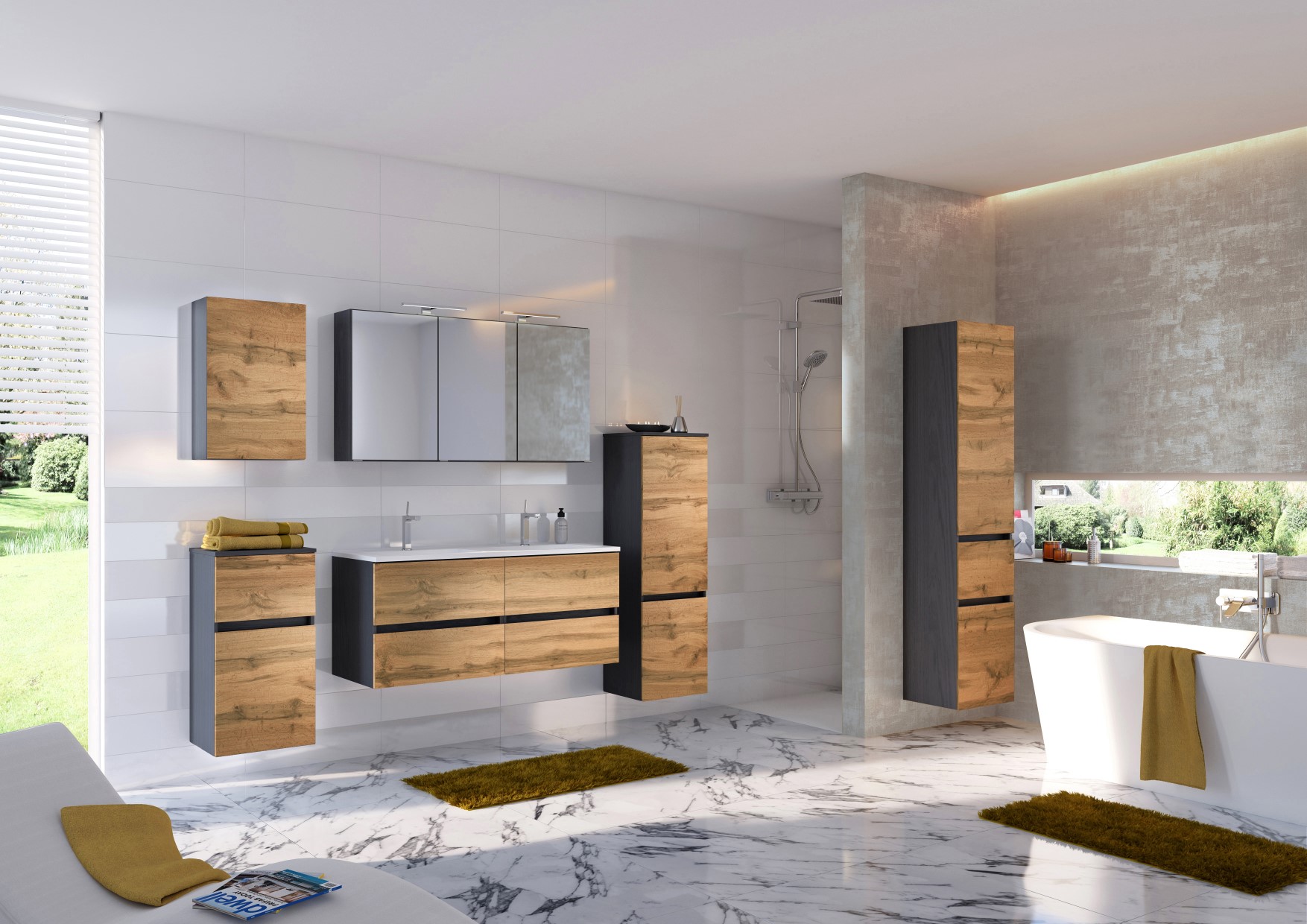 Ensemble salle de bains Luna 2 pièces 120cm - graphite/chêne - Image 2