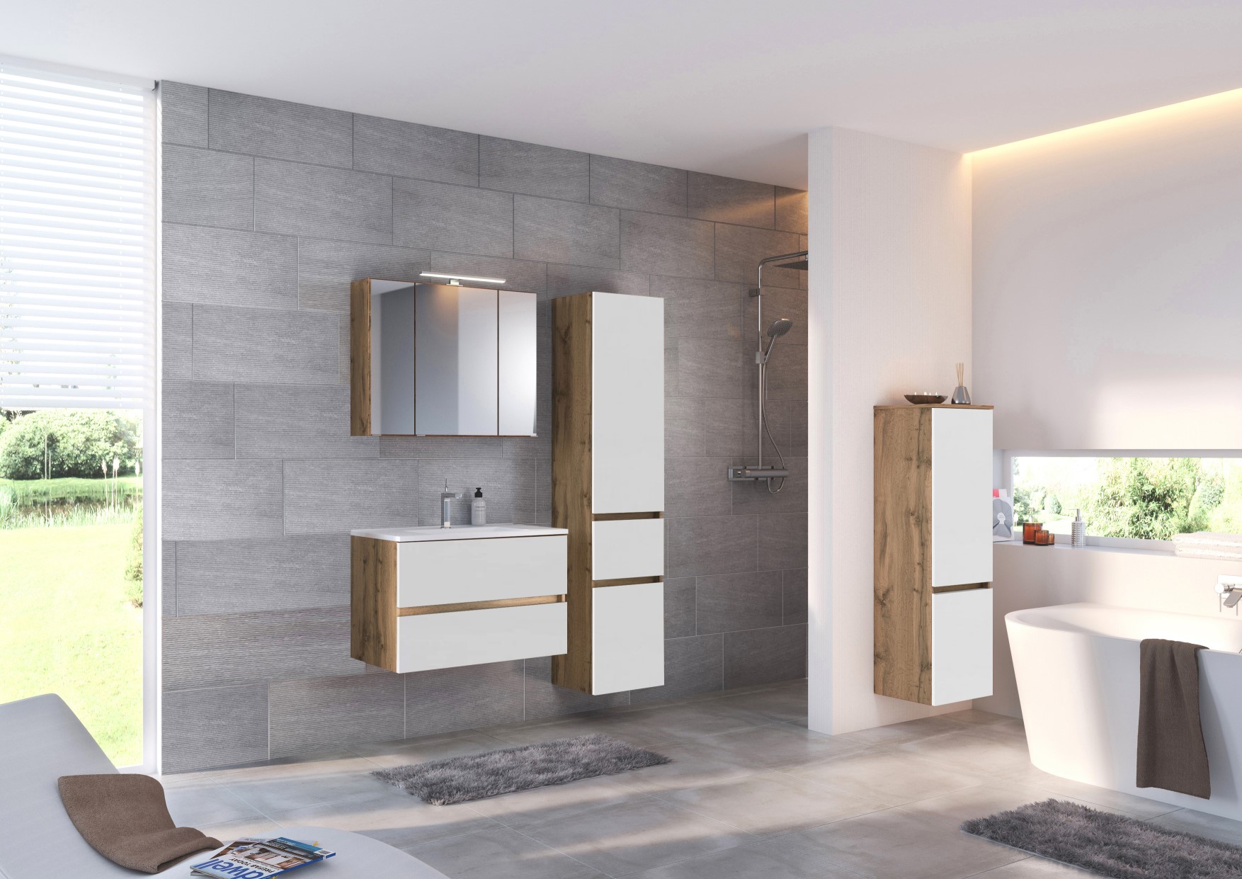 Ensemble salle de bains Luna 2 pièces 60cm - chêne/blanc - Image 2