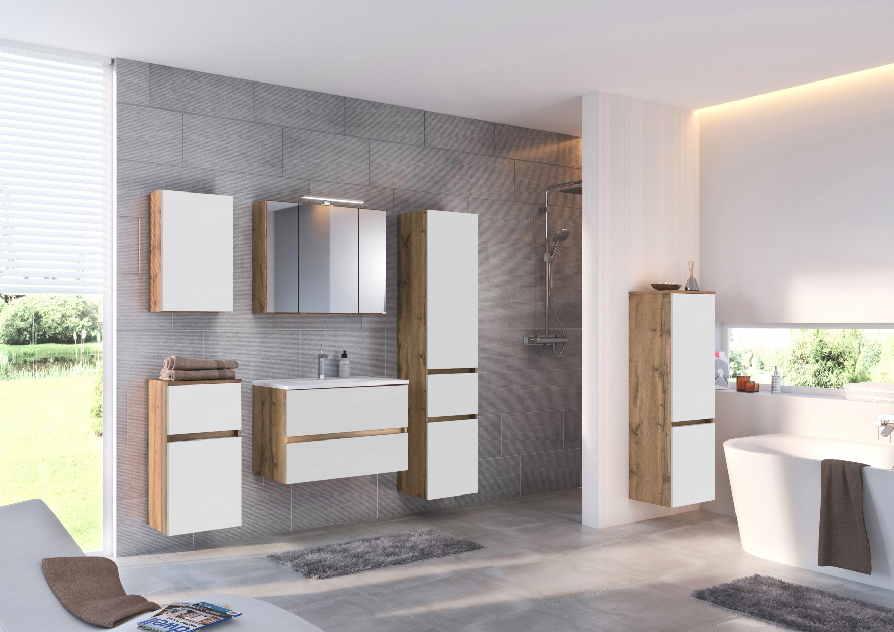 Ensemble salle de bains Luna 2 pièces 60cm - chêne/blanc - Image 3