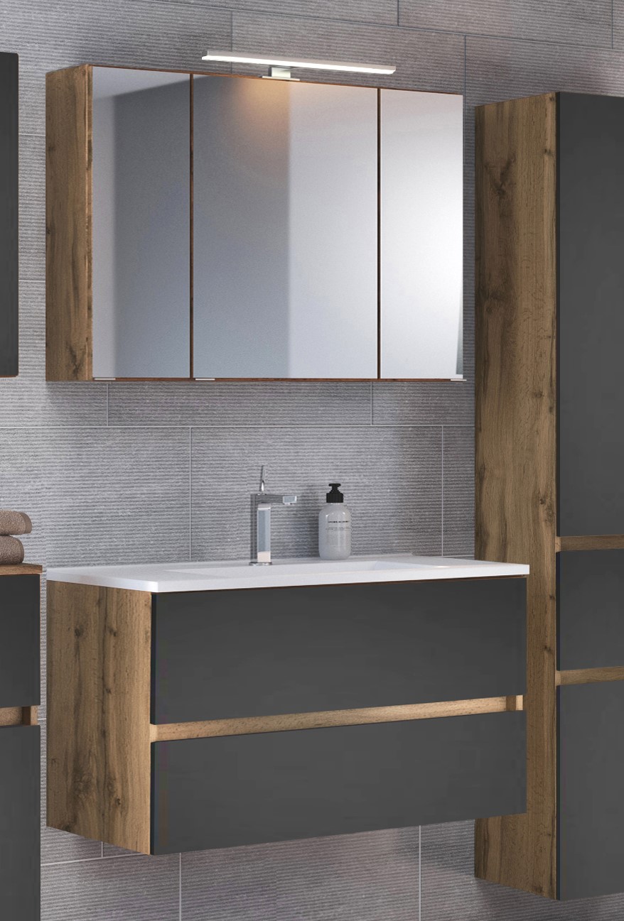 Ensemble salle de bains Luna 2 pièces 60cm - chêne/gris - Image 1