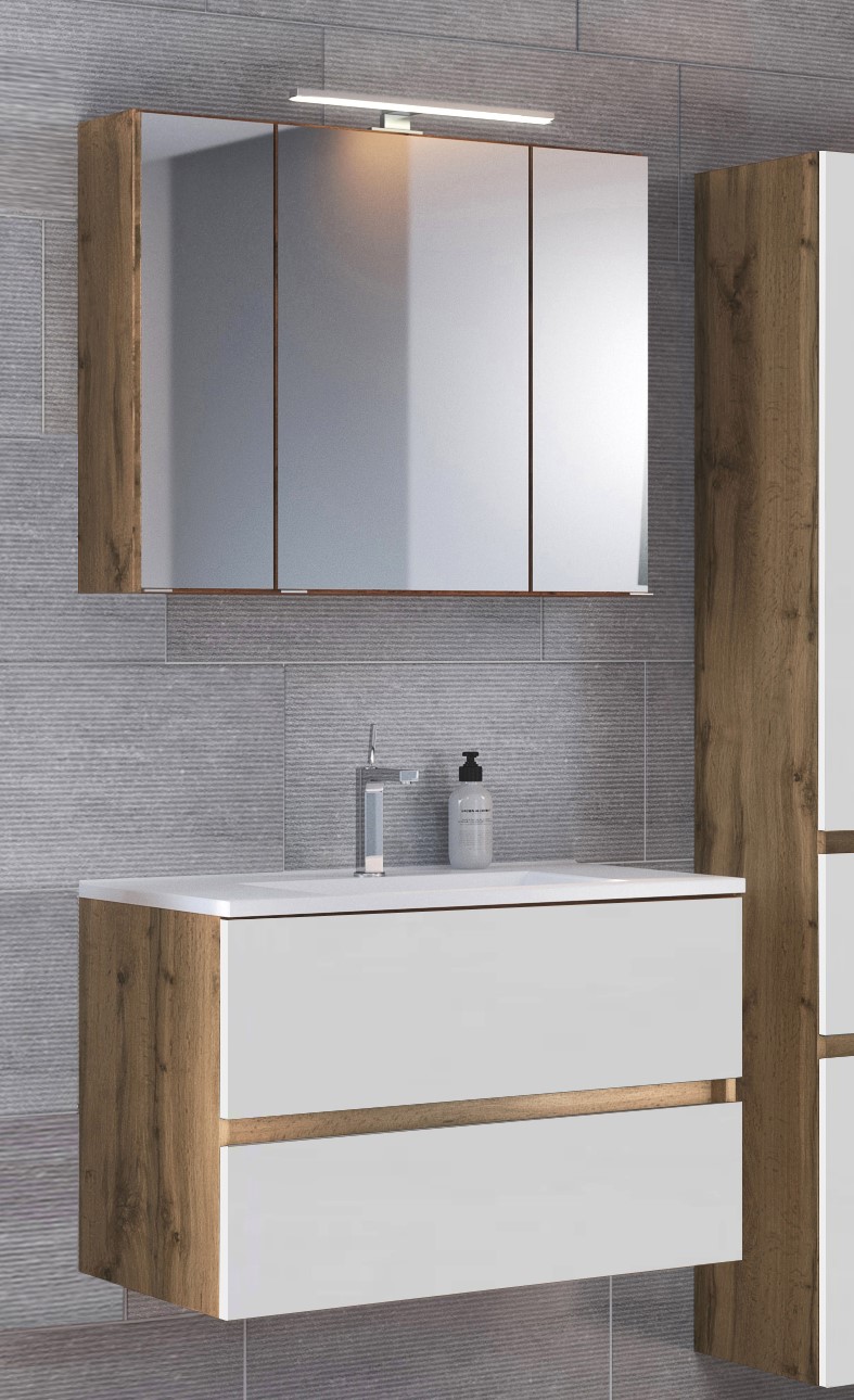 Ensemble salle de bains Luna 2 pièces 60cm - chêne/blanc