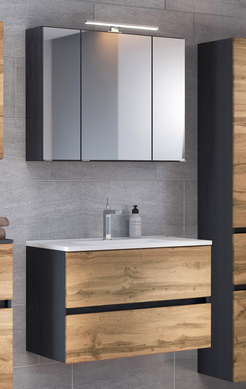 Ensemble salle de bains Luna 2 pièces 60cm - graphite/chêne
