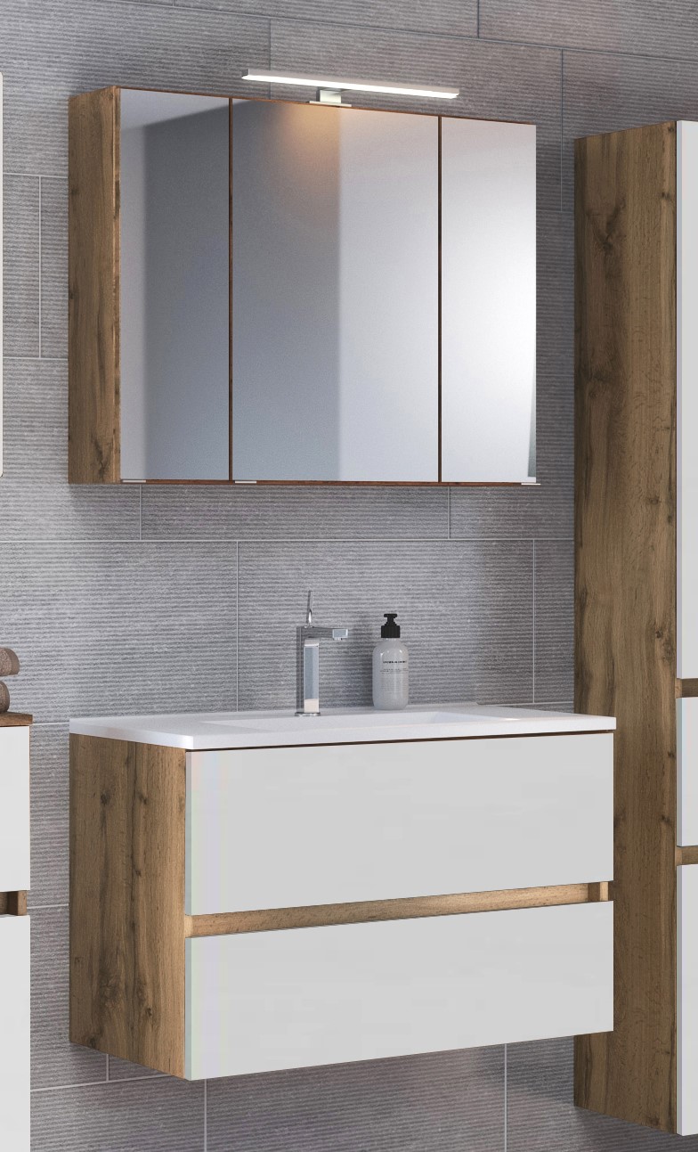 Ensemble salle de bains Luna 2 pièces 80cm - chêne/blanc - Image 1