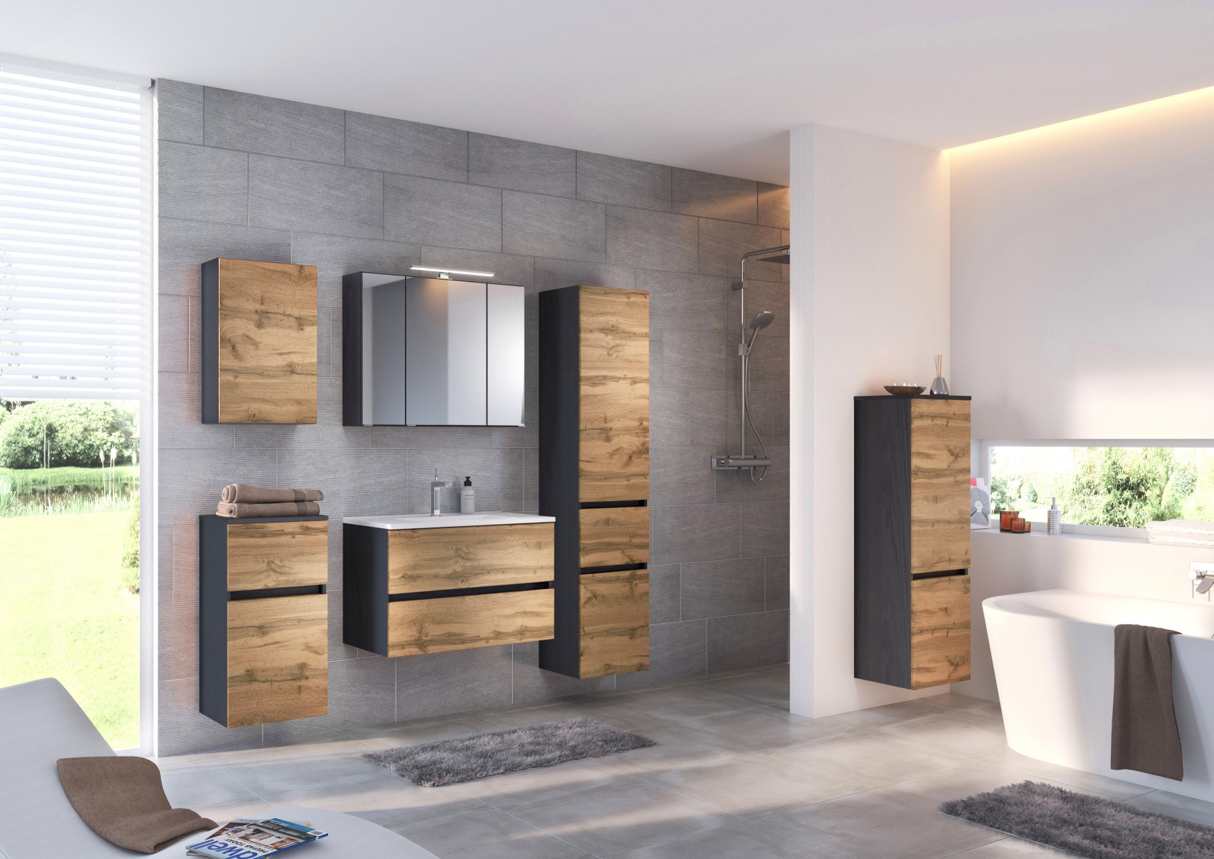 Ensemble salle de bains Luna 2 pièces 80cm - graphite/chêne - Image 2