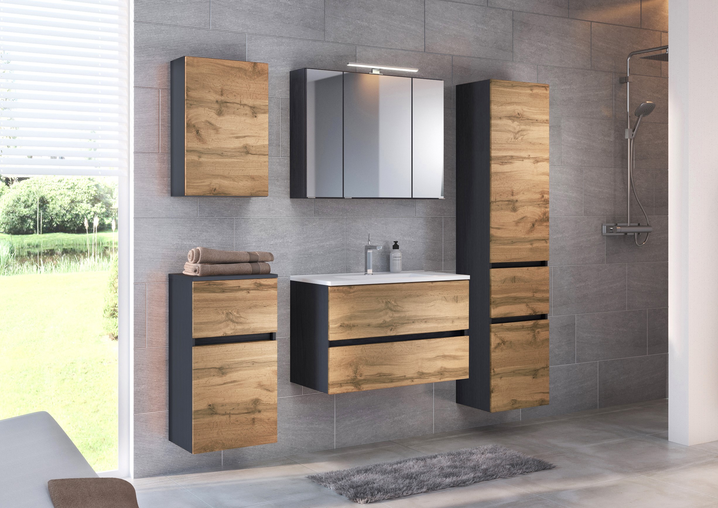 Ensemble salle de bains Luna 2 pièces 80cm - graphite/chêne - Image 9