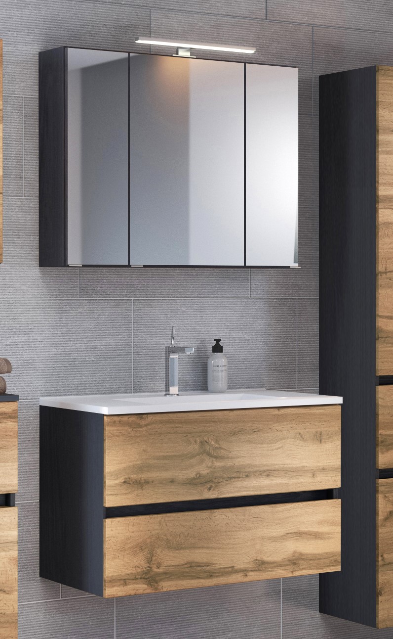 Ensemble salle de bains Luna 2 pièces 80cm - graphite/chêne