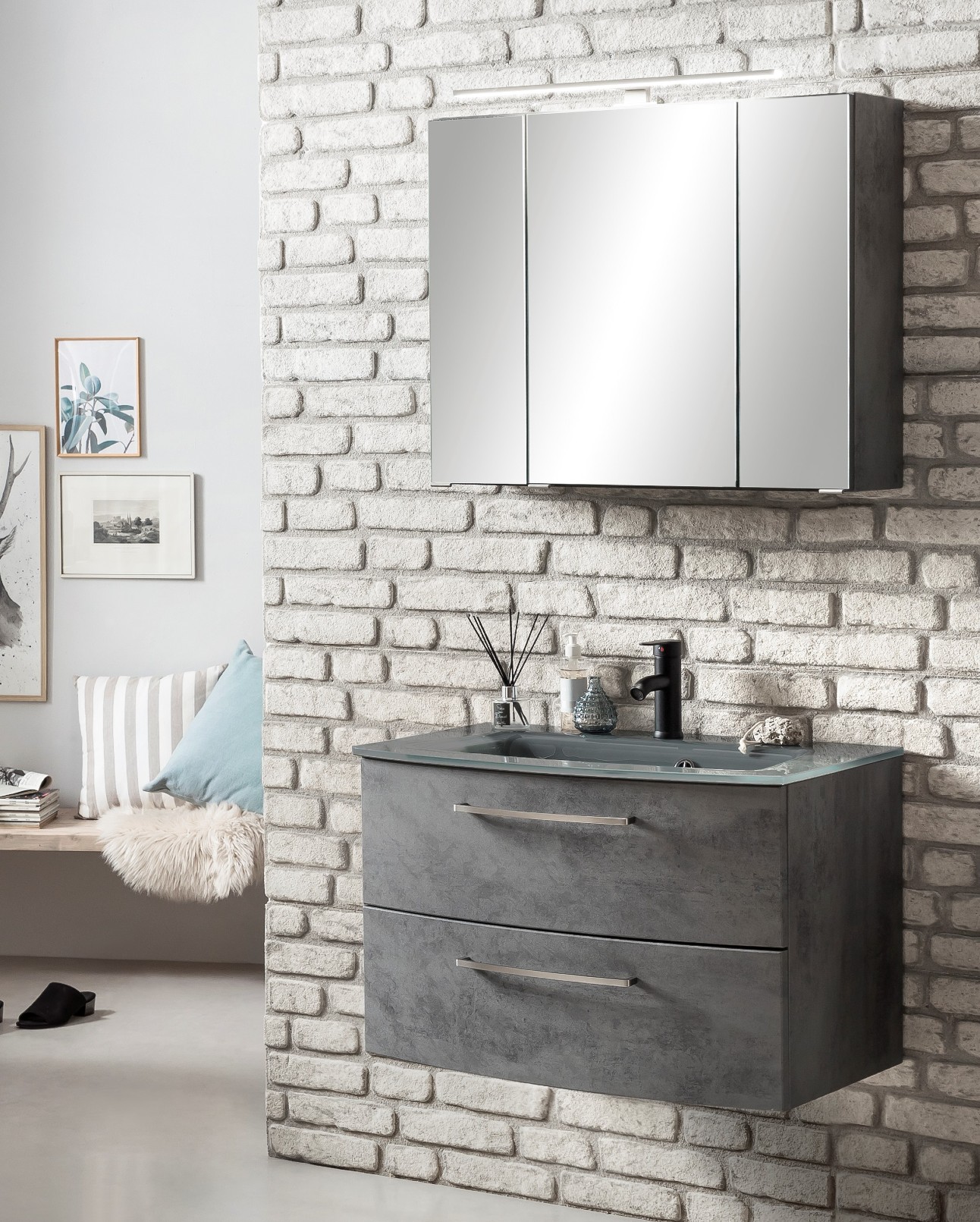 Ensemble salle de bains Stivan 2 pièces avec vasque grise - béton