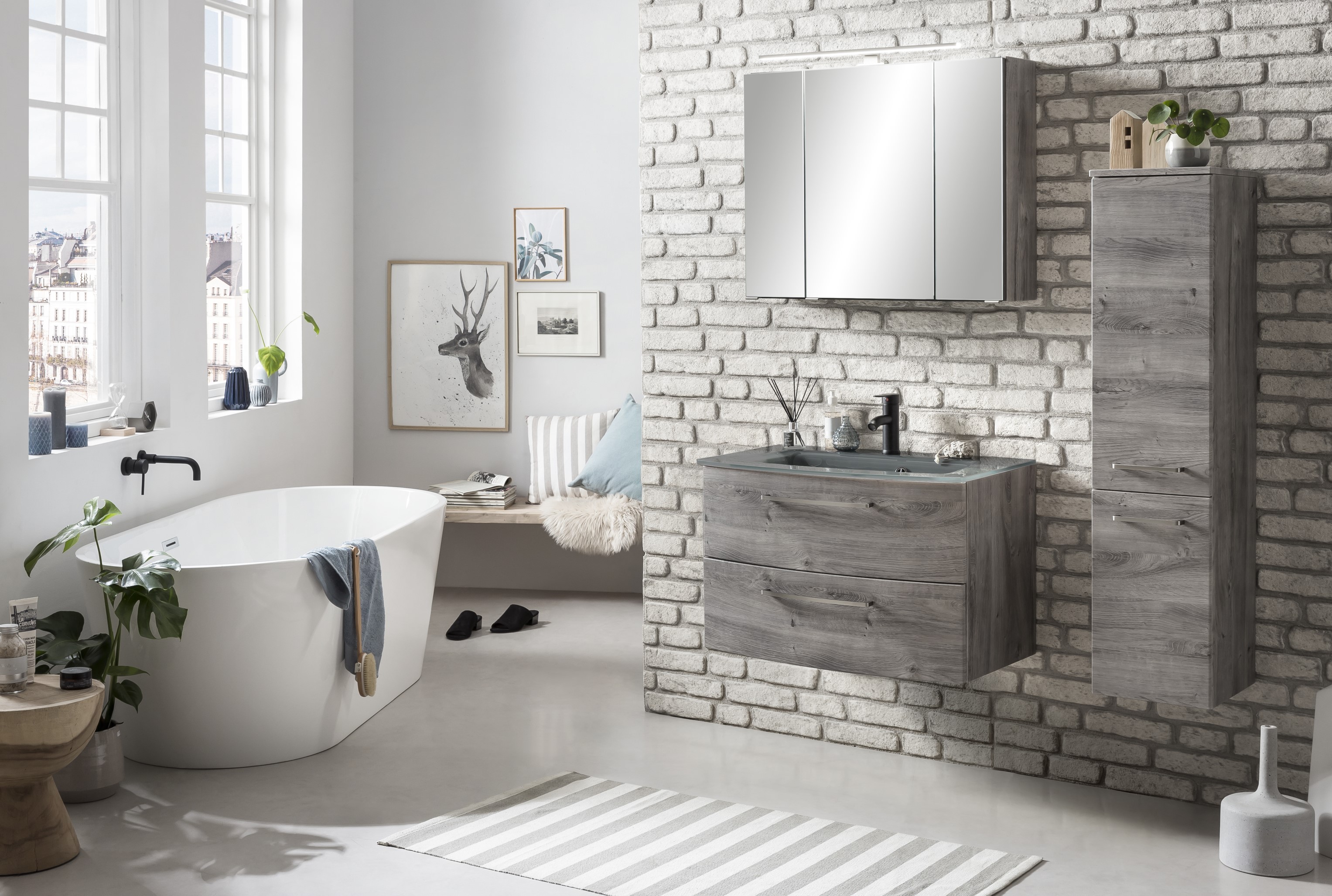 Ensemble salle de bains Stivan 2 pièces avec vasque grise - chêne gris - Image 8