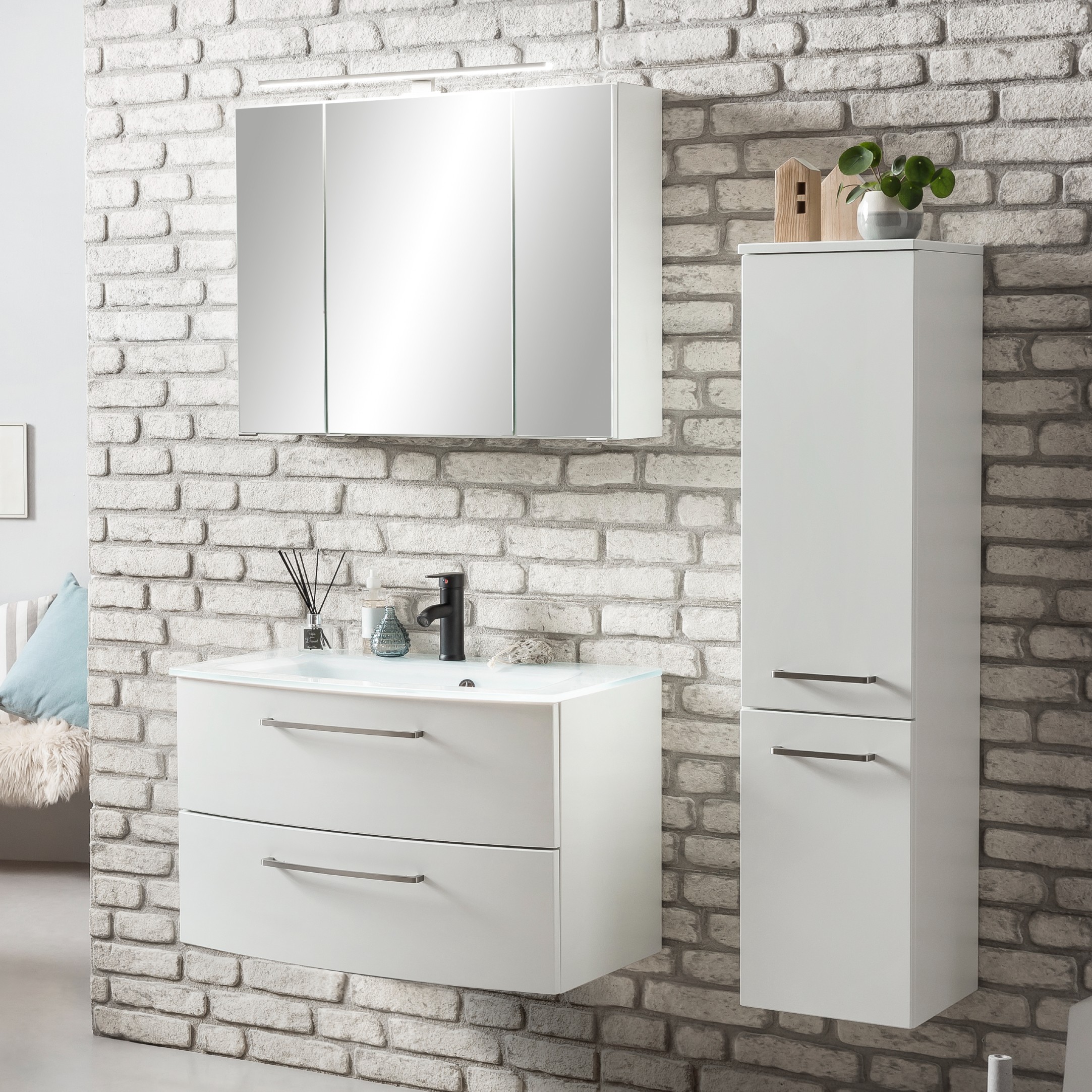 Ensemble salle de bains Stivan 3 pièces avec vasque blanche - blanc